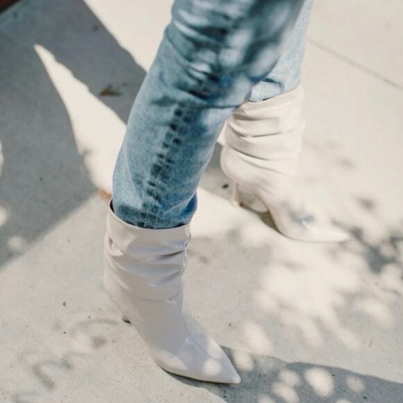 Jeffrey Campbell Guillaume Percival White Slouch Boots Size 10 Patent Point Toe - Picture 2 of 9